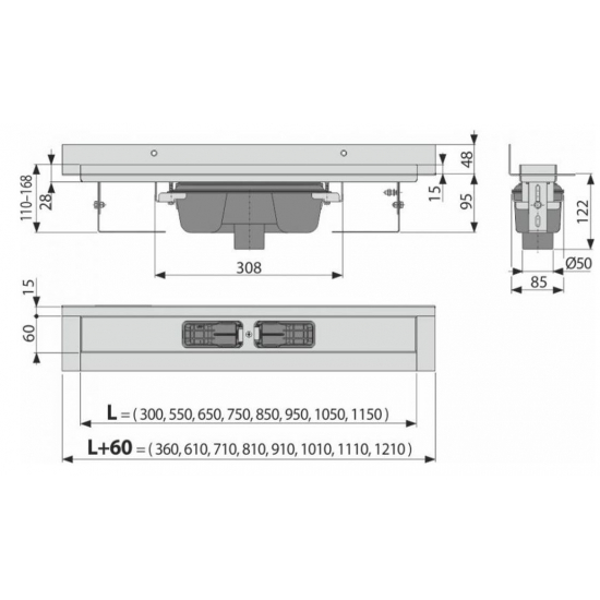 Душевой лоток ALCA PLAST Wall APZ1016-650 с опорами