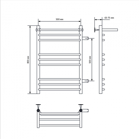 Полотенцесушитель водяной MIXLINE Mira 80х50 1'' трапеция, 8 перекладин, полка, правое подключение