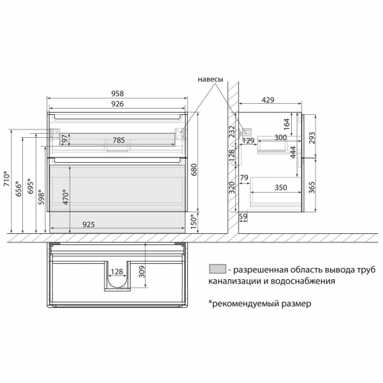 Тумба для комплекта LEMARK Buno 100, 2 ящика, белая, под раковину Гармония 100