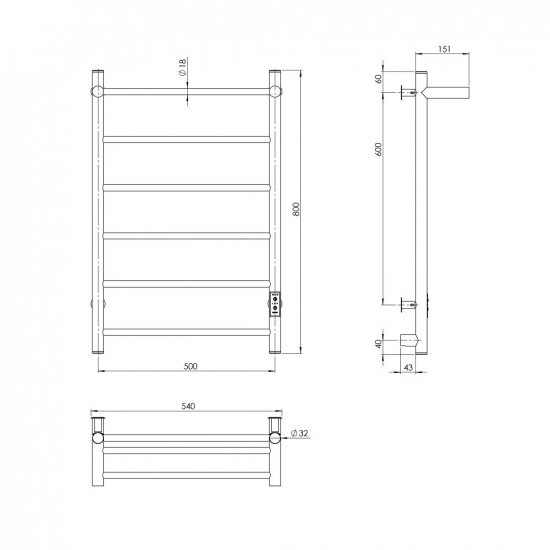 Полотенцесушитель электрический MIXLINE Vega 80x50 318 Вт, полка, графит