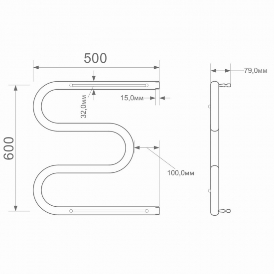 Полотенцесушитель водяной ZOX M-образный 60x50 1'' полка