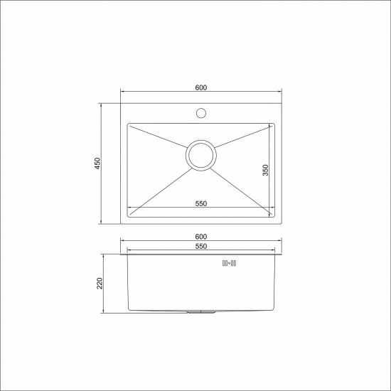 Мойка для кухни MIXLINE PRO 600х450x3 мм настольная, чёрный графит