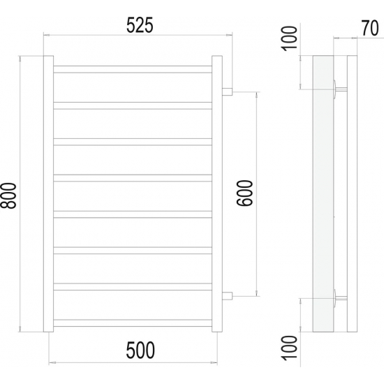 Полотенцесушитель водяной TERMINUS Вега П8 500x800 с боковым подключением 600