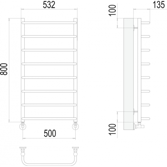 Полотенцесушитель водяной TERMINUS Стандарт П8 500x800