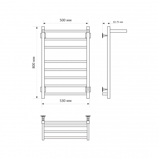 Полотенцесушитель электрический MIXLINE Fortune 80x50 560 Вт, полка, графит