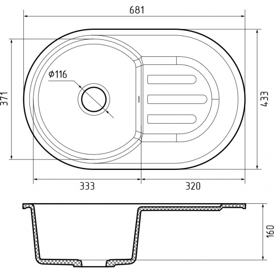 Мойка для кухни GRANFEST Smart SM-685L чаша+крыло 681х433 мм, песочный