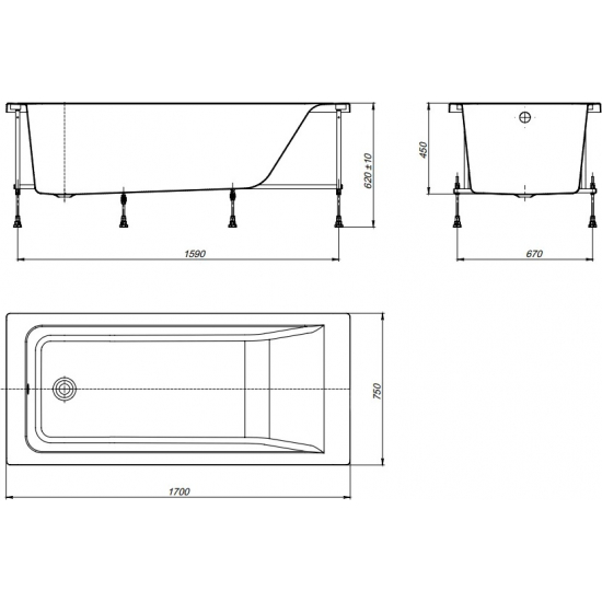 Акриловая ванна ROCA Easy ZRU9302899 без опоры 170x75 см