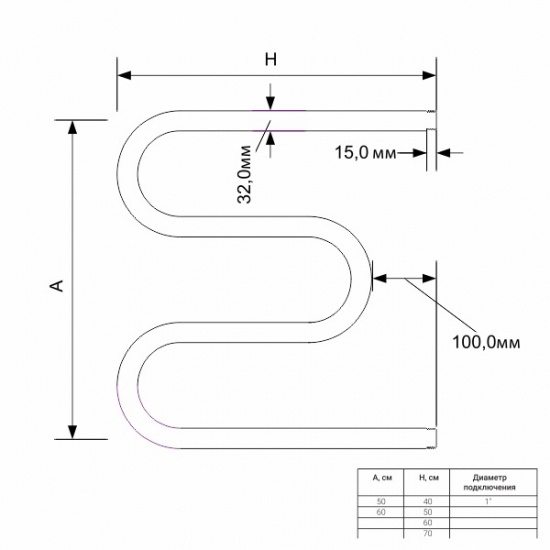 Полотенцесушитель водяной ZOX M-образный 50x60 1'' ПОЛИМЕР