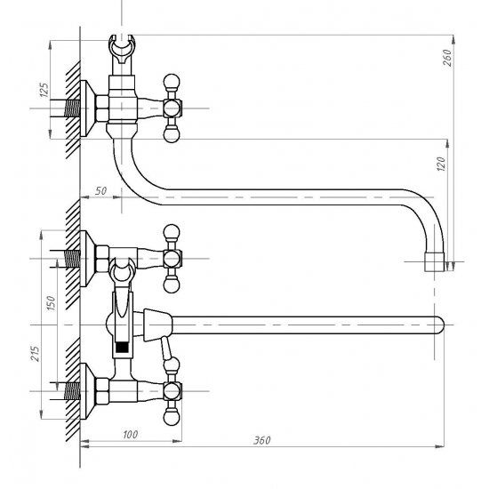 Смеситель для ванны ПРОФСАН Стандарт-А ПСМ-165-К89 хром