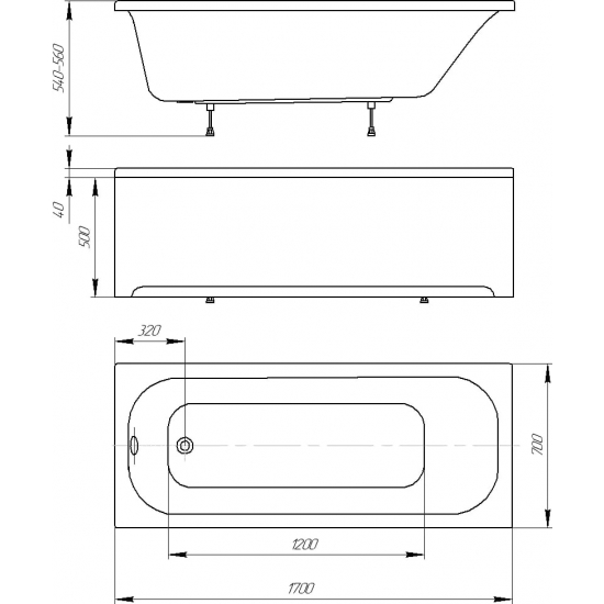 Акриловая ванна АКВАТЕК Лугано LUG170-0000001 170x70 см, с каркасом