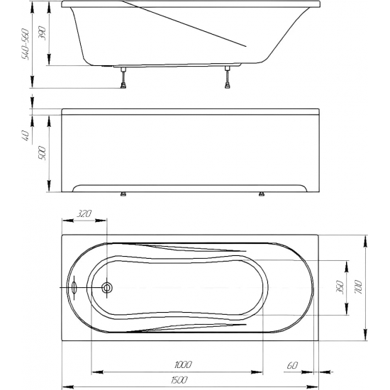 Акриловая ванна АКВАТЕК Либерти BER150-0000001 150x70 см, с каркасом