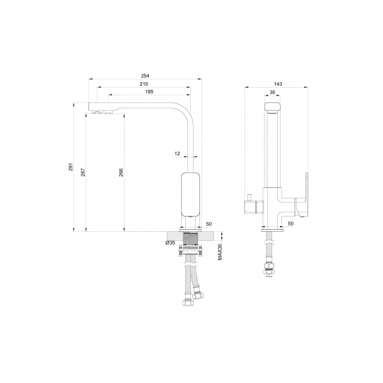 Смеситель для кухни с подключением фильтра WONZON & WOGHAND WW-88458004-CR