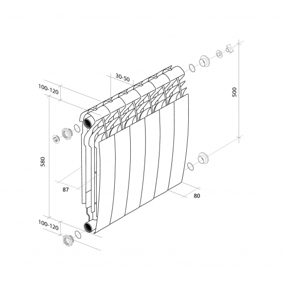 Радиатор алюминиевый ROYAL THERMO Biliner Alum 500/87  6 секций, белый