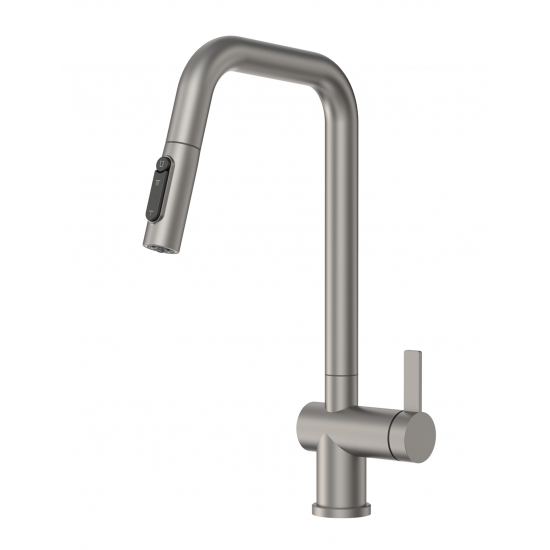 Смеситель для кухни GRANULA KS-7273 с вытяжным изливом, с подключением к фильтру, сталь матовая