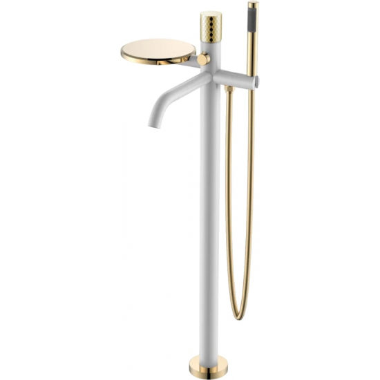 Смеситель для ванны напольный BOHEME Stick 129-WG white diamond gold