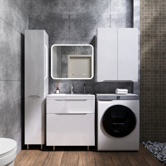 Шкаф-пенал STYLE LINE Марелла 30 L Люкс Plus, антискрейтч белый глянец, с бельевой корзиной