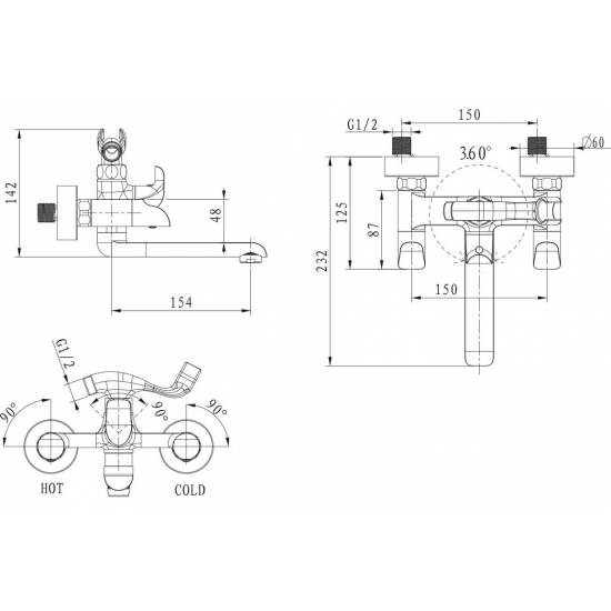 Смеситель для ванны KAISER Saturn 42022