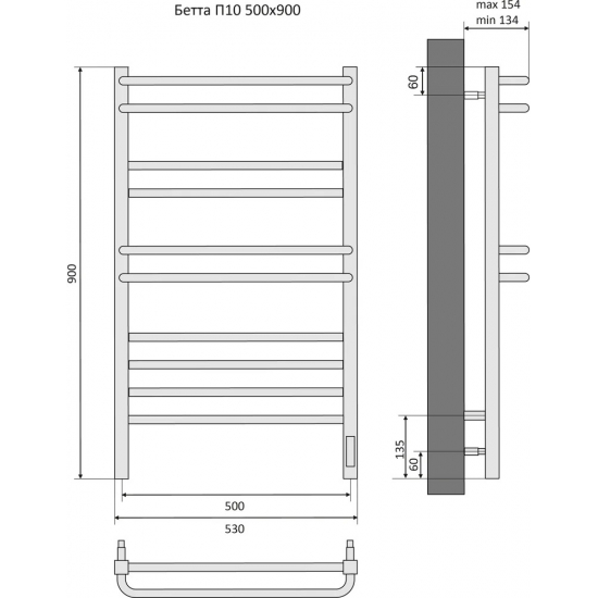 Полотенцесушитель электрический АКВАТЕК Бетта П10 50x90 хром