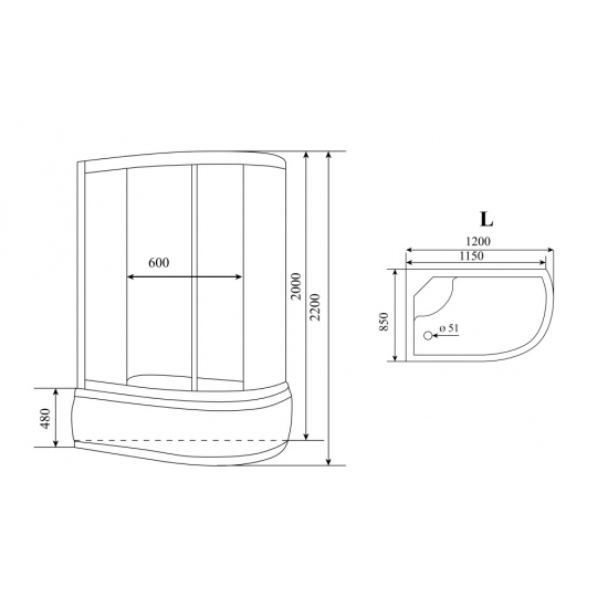 Душевая кабина TIMO Comfort T-8820 L 120x85x220  Fabric Glass с высоким поддоном, с сиденьем