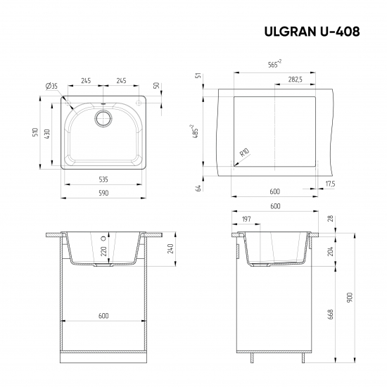 Мойка для кухни ULGRAN U-408 590х510 мм, терракот