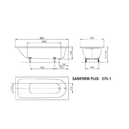 Ванна стальная KALDEWEI Saniform Plus 375-1 112800013001 без опоры 180x80 см, с самоочищающаяся