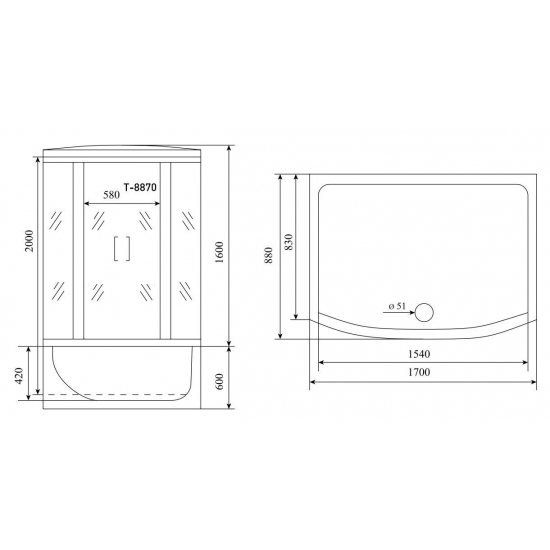 Душевой бокс TIMO Comfort T-8870 170x88x220 Fabric Glass