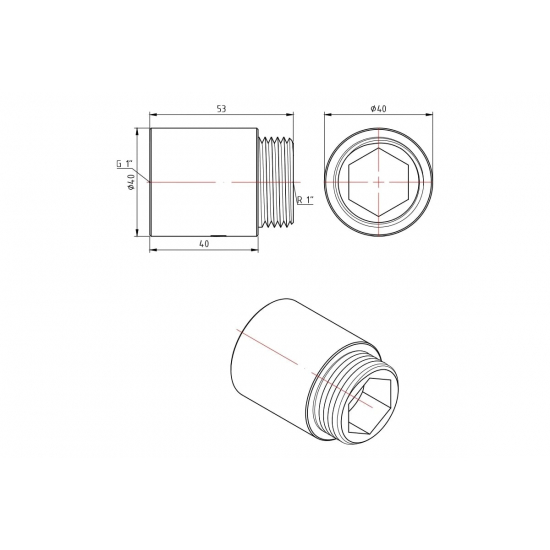 Удлинитель резьбовой VALTEC 1" х 40 мм, хром VTr.198.C.0640