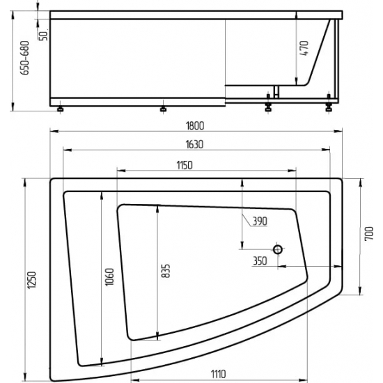 Акриловая ванна АКВАТЕК Оракул ORK180-0000004 180x125 L левая с каркасом и фронтальным экраном