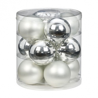 Набор ёлочных шаров, стекло, Ø 8 см, серебро/белый, 12 шт в уп