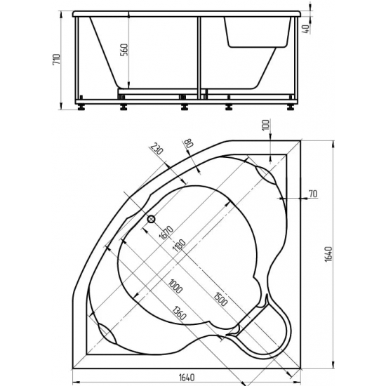 Акриловая ванна АКВАТЕК Сириус SIR164-0000002 164x164 см, с каркасом и фронтальным экраном