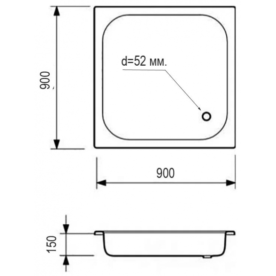 Душевой поддон АНТИКА 90x90x15 сталь, квадрат