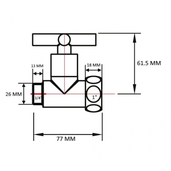 Вентиль запорный для полотенцесушителя SMART 1"х3/4" г-ш  SMT8731SCH0510/2C прямой, ручка крест
