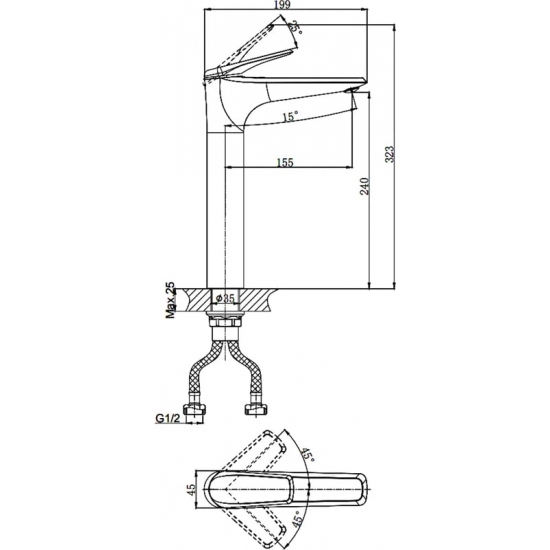 Смеситель для раковины RUSH Nevis NE1735-11blаск чёрный