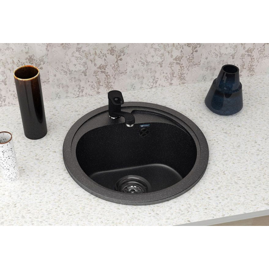 Мойка для кухни керамогранит ULGRAN U-500 круглая, чёрная (308), 440мм (глуб. чаши 180)