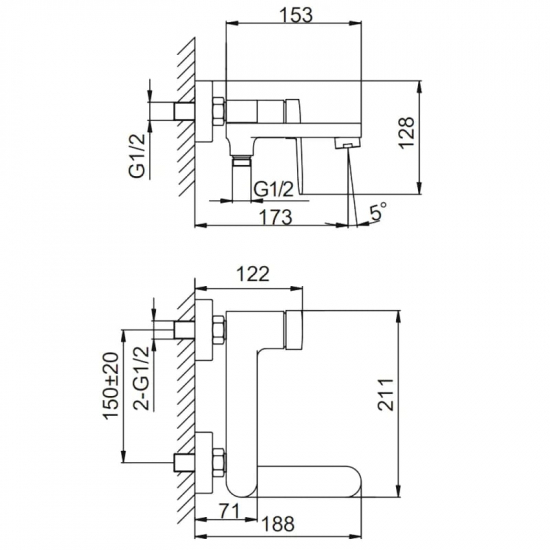 Смеситель для ванны FRAP H85 F3285-6 чёрный