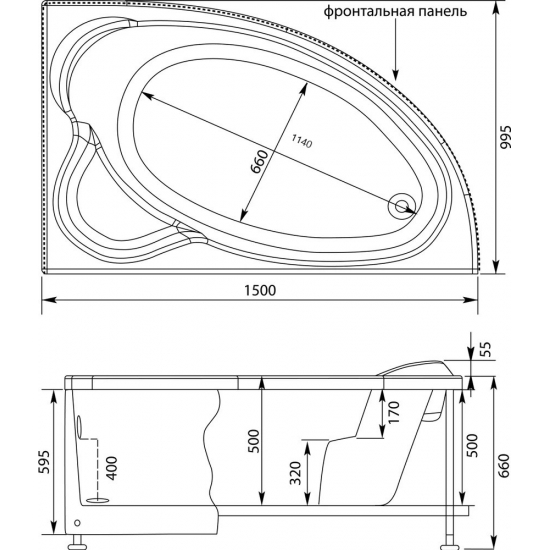 Акриловая ванна AQUANET Mayorca 00205438 R 150x100 см, угловая, с каркасом, асимметричная