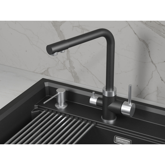Смеситель для кухни GRANULA 5015 с краном для питьевой воды, шварц