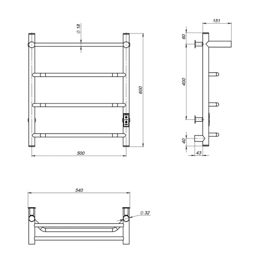 Полотенцесушитель электрический MIXLINE Mira 60x50 251 Вт, полка, чёрный