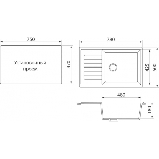 Мойка для кухни DOMACI Бьелла DMC-78L чаша+крыло 780х500 мм, чёрный