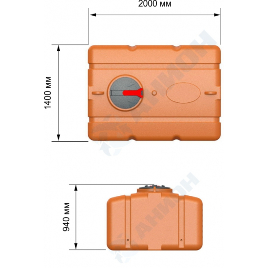 Ёмкость AНИОН П2000ФК3 объем 2000 литров с поплавковым клапаном оранжевая