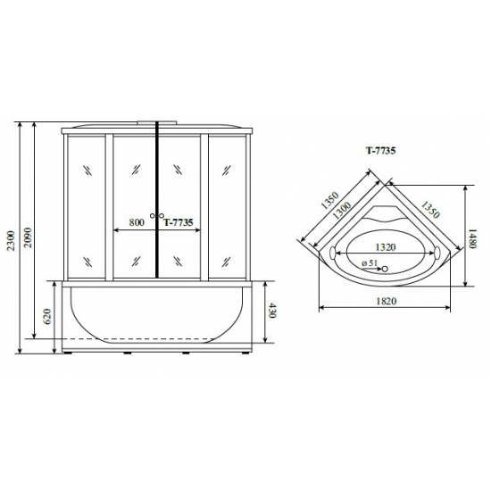 Душевой бокс TIMO Lux T-7735 135x135x230