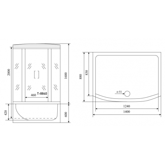 Душевой бокс TIMO Comfort T-8840 140x88x220 Fabric Glass