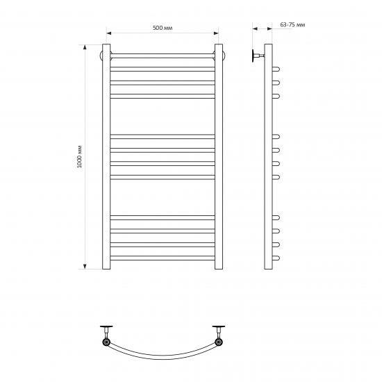 Полотенцесушитель водяной MIXLINE Capella 100х50 г2 1/2'' лесенка, 12 перекладин