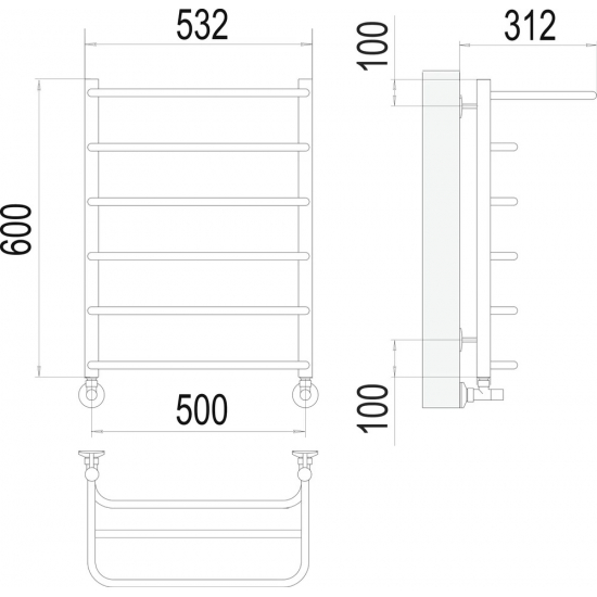 Полотенцесушитель водяной TERMINUS Полка П6 500x600 с полкой