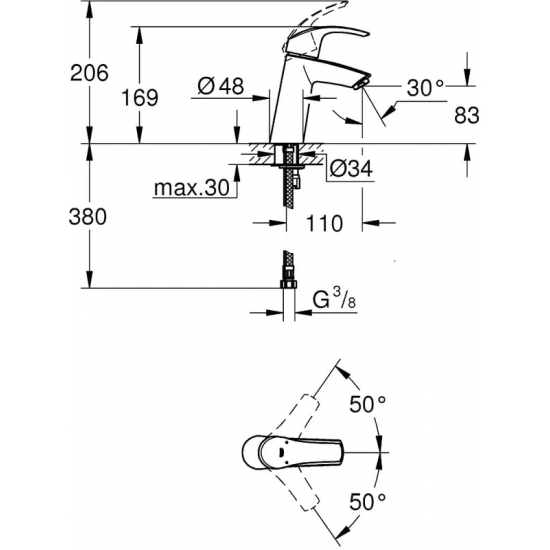 Смеситель для раковины GROHE Eurosmart 23324001 хром
