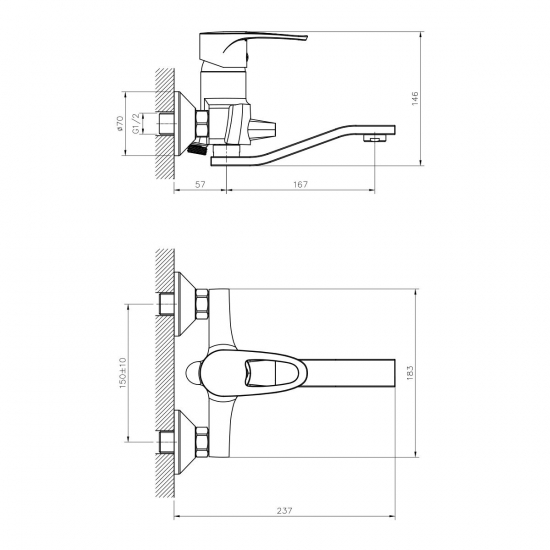 Смеситель для ванны DECOROOM DR70044 хром