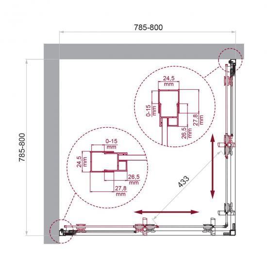 Душевой уголок BelBagno LUCE-A-2-80-C-Cr стекло прозрачное, профиль хром