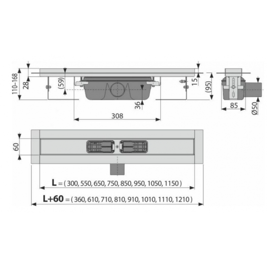 Душевой лоток ALCA PLAST Professional APZ6S-1150 с опорами