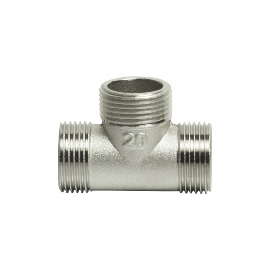 Тройник резьбовой VRT 3/4" x 3/4" x 3/4" нар.-нар.-нар. 20 мм, никель