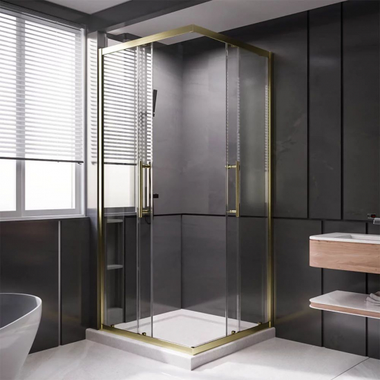 Душевой уголок VECONI Premium Trento PTC-20G 120x90, стекло прозрачное, профиль золотой